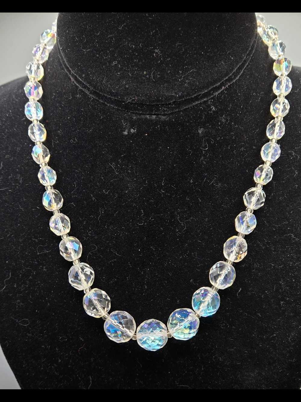 Aurora Borealis Glass Crystal Necklace Vintage 15" Long